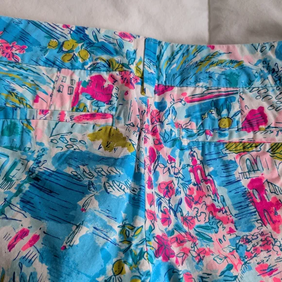 Lilly Pulitzer Blue Floral Print Bermuda Shorts with Pink & Green Accents - Picture 8 of 10